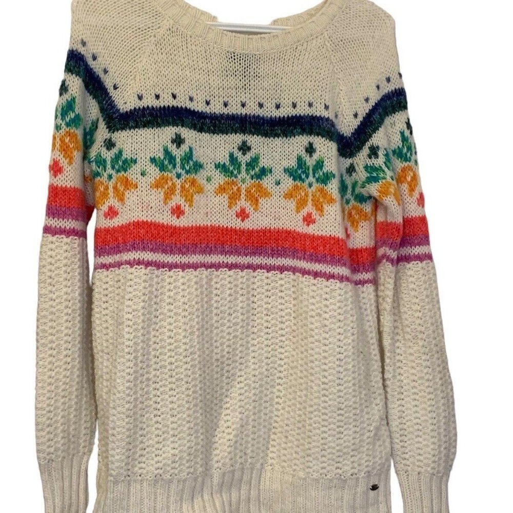 American Eagle Outfitters Women’s Ivory Sweater Multicolor Snowflake Size Small 